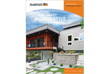 Image features Andersen Speciality Windows 100 Series with text "The Smart Alternative To Vinyl". Windows available at Minnesota Restoration Contractors