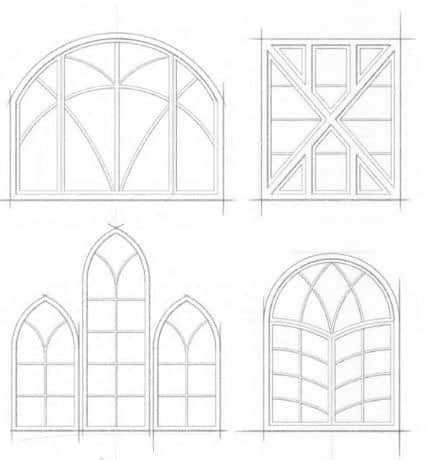 Four sketches of Andersen specialty windows.