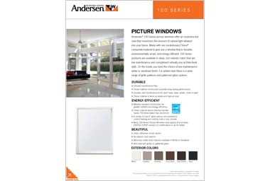 Online brochure features the Andersen Speciality Windows 100 Series picture windows available at Minnesota Restoration Contractors