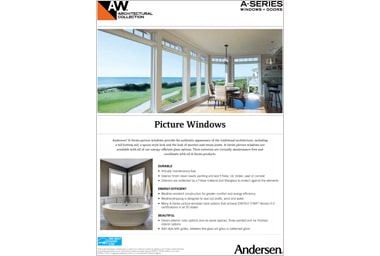 Online brochure features the Andersen Speciality Windows A Series picture windows available at Minnesota Restoration Contractors.