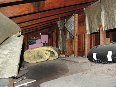 attic with a leaking roof