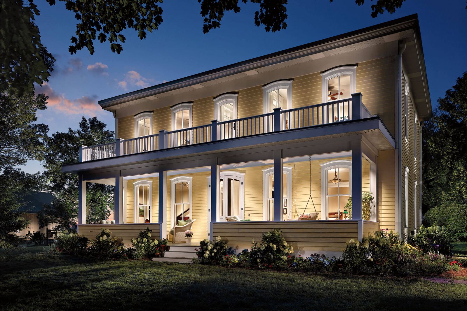 A Southern colonial home features Marvin Signature Ultimate Wood Double Hung Windows available for purchase at MNRC Inc.
