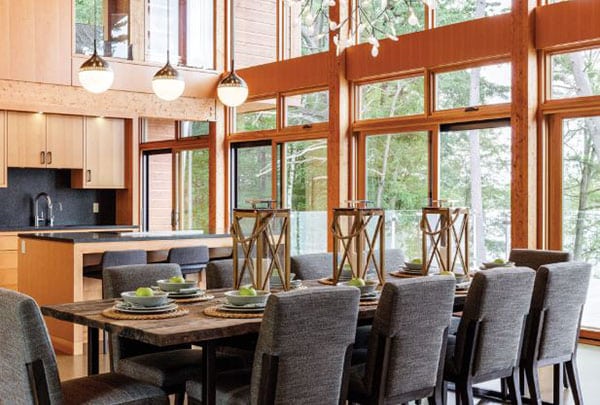 A kitchen in a modern Minnesota home with windows, roofing, and siding by Minnesota Restoration Contractors.