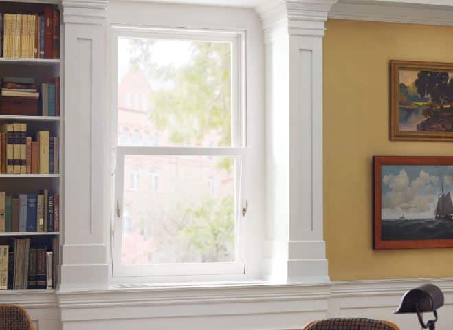 An intertior of a home featuring Marvin Hopper windows.